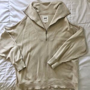 Aerie Down-to-earth quarter zip sweatshirt, soft oat, size large